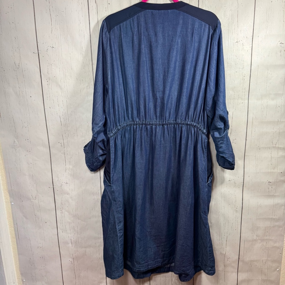 Lane Bryant Chambray Shirt Dress Size 18 Drawstring Waist Minimalist Preppy - Picture 12 of 14